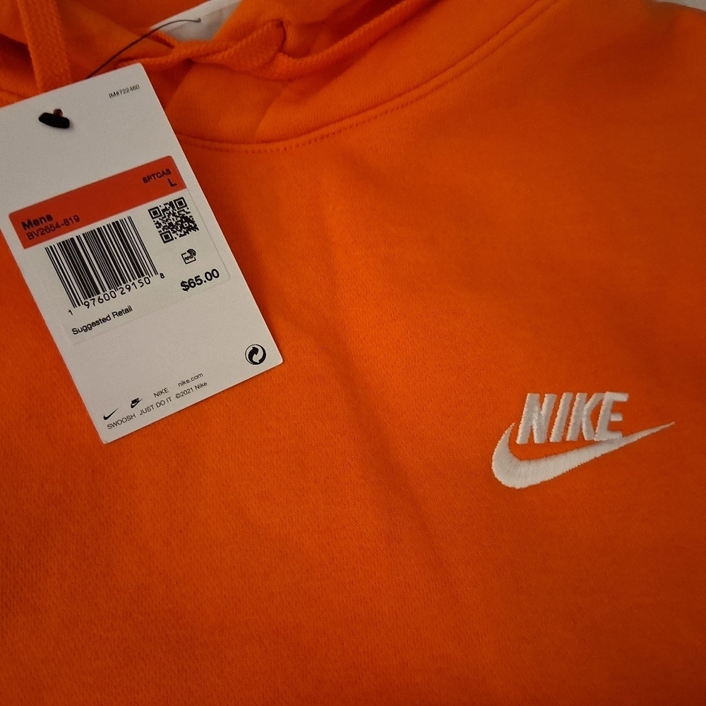 Nike Sportswear Club FleeceVibrant Orange Pullover Hoodie NWT Size Large - Picture 2 of 4